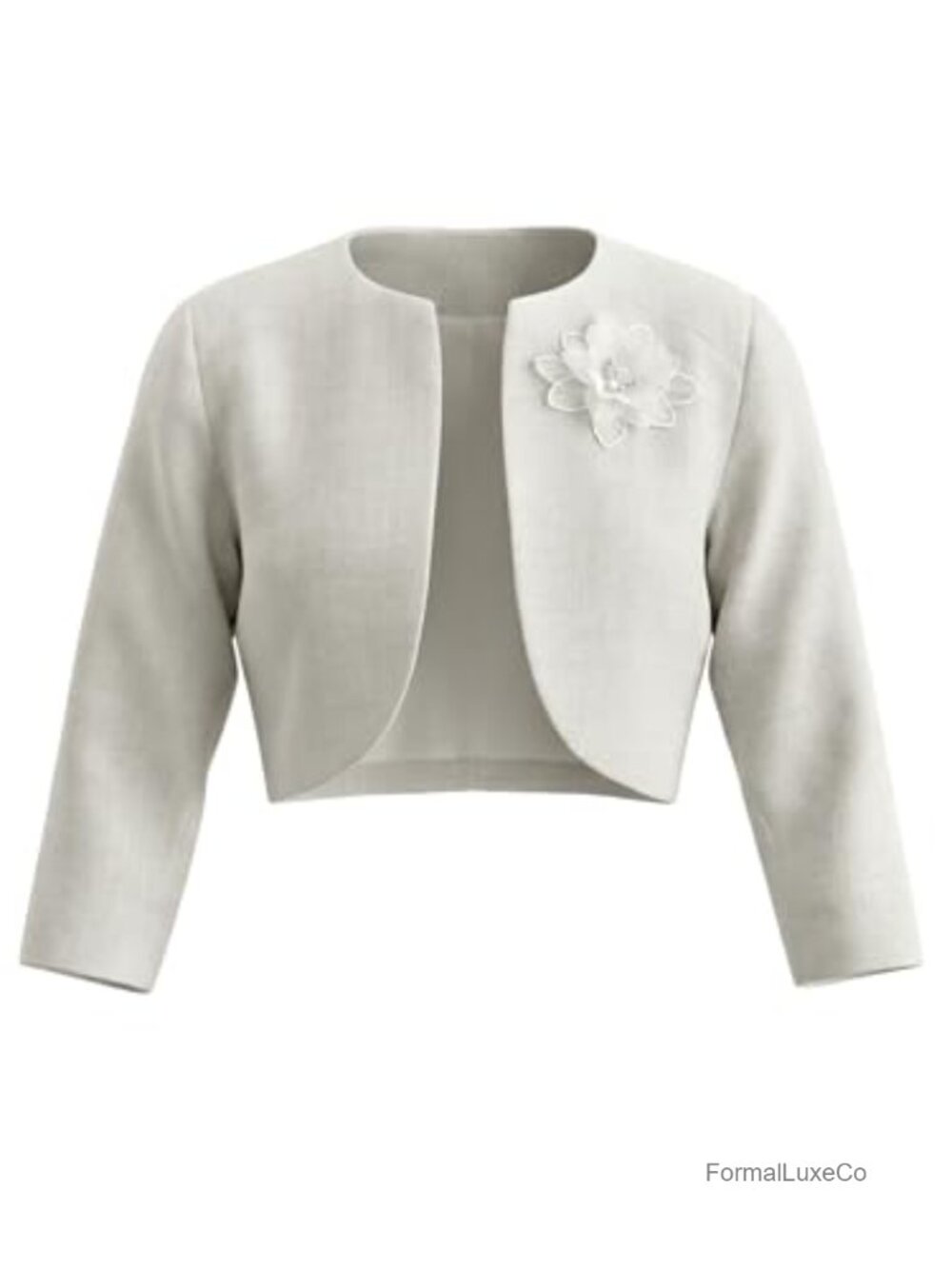 Women's Formal Bolero Shrug 3/4 Sleeve Flower Decor Open Front Wedding